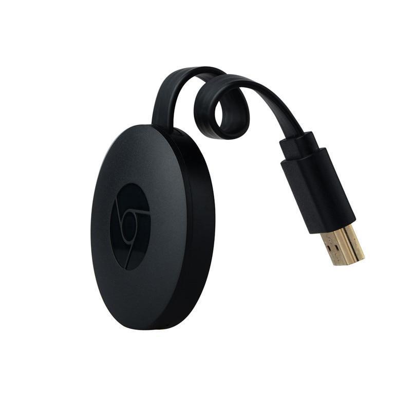 En sort, rund, kompakt trådløs videostreamer, egnet til 1080p HD-multimedie-streaming.