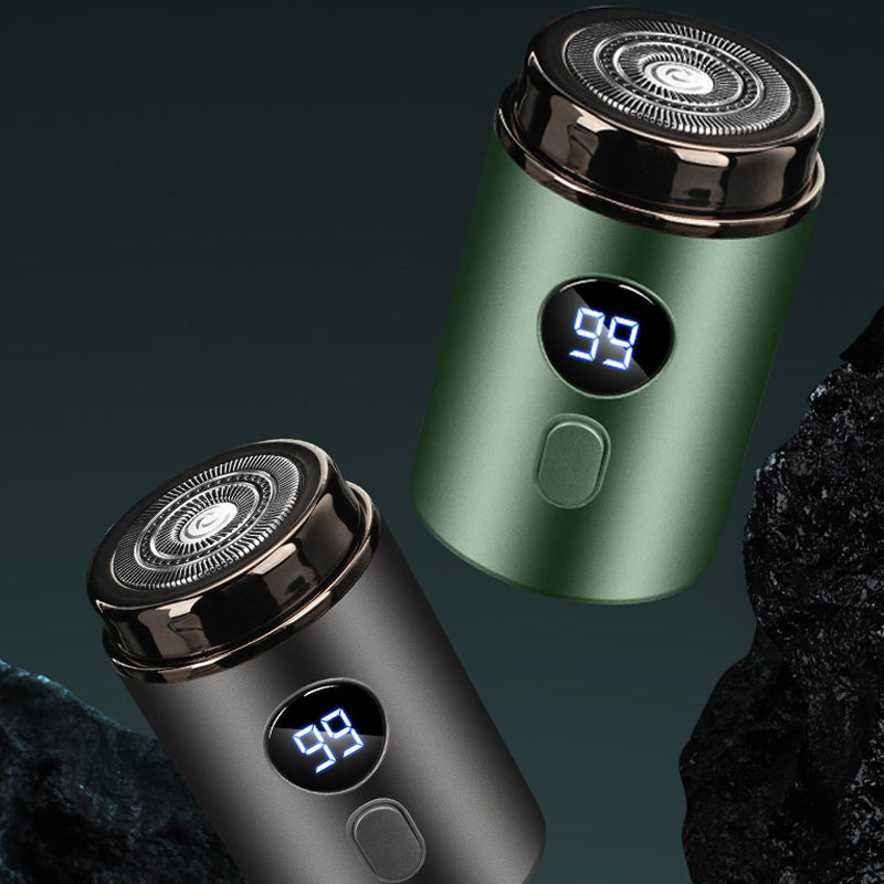 Kompakt elektrisk barbermaskine i Avocado Grøn og Stjerne Sølv, med USB-C opladning, ideel til rejser, vandtæt og nem at rengøre.