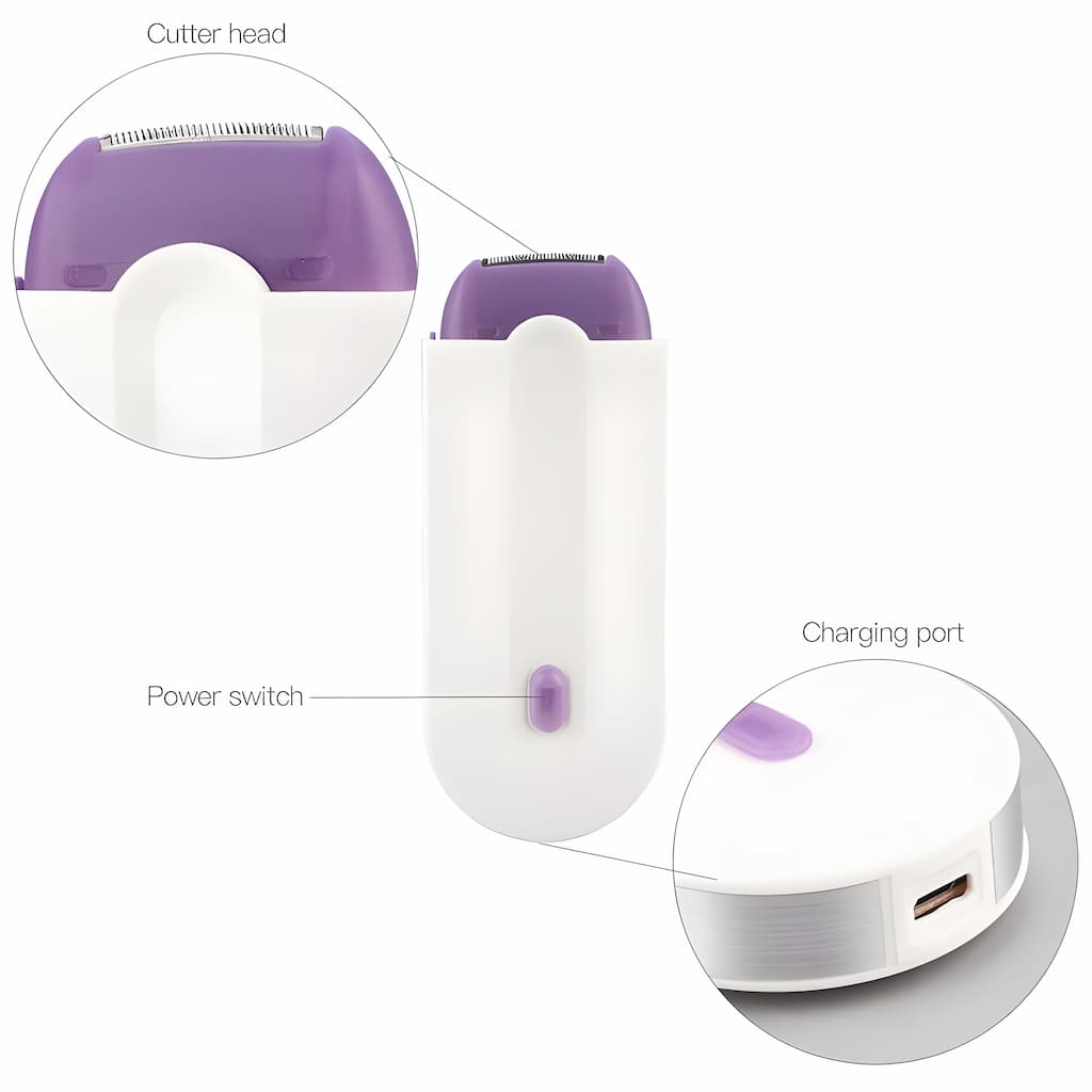 Kompakt trådløs barbermaskine til smertefri hårfjerning, USB-opladelig, hvidt design, glat overflade.