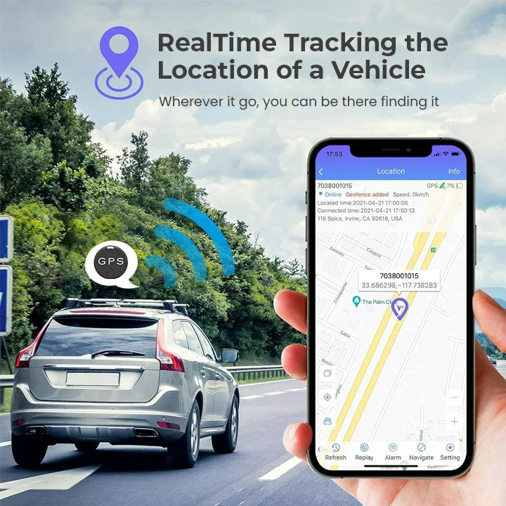Kompakt sort GPS-tracker med magnet og realtidssporing, ideel til diskret fastgørelse på metaloverflader.