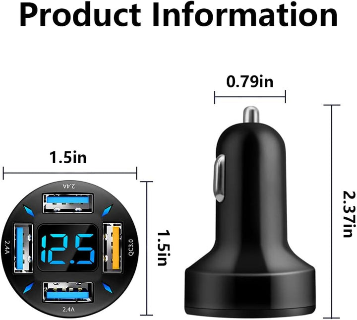 Kompakt biloplader 66W med USB PD og QC 3.0 til superhurtig opladning, sort, passer til 12-24V stikdåser.