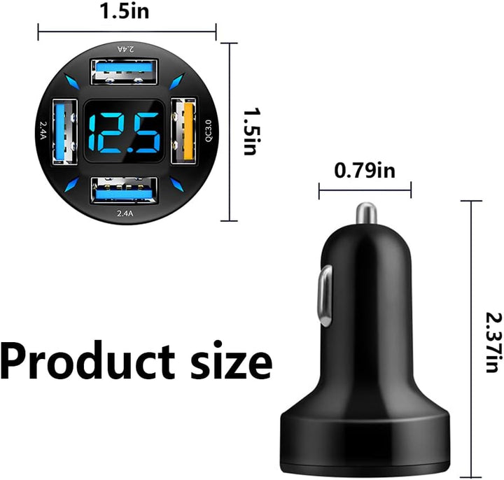 Kompakt biloplader 66W med USB PD og QC 3.0 til superhurtig opladning, sort, passer til 12-24V stikdåser.