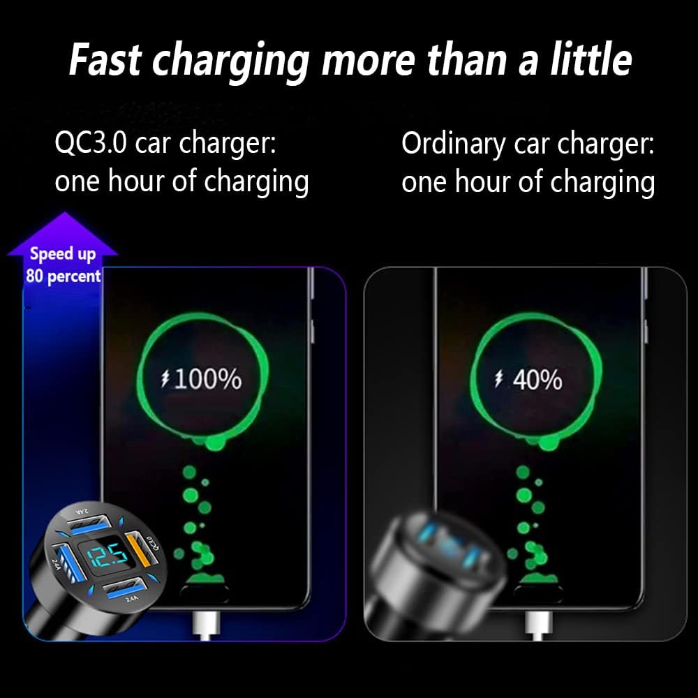 Kompakt biloplader 66W med USB PD og QC 3.0 til superhurtig opladning, sort, passer til 12-24V stikdåser.