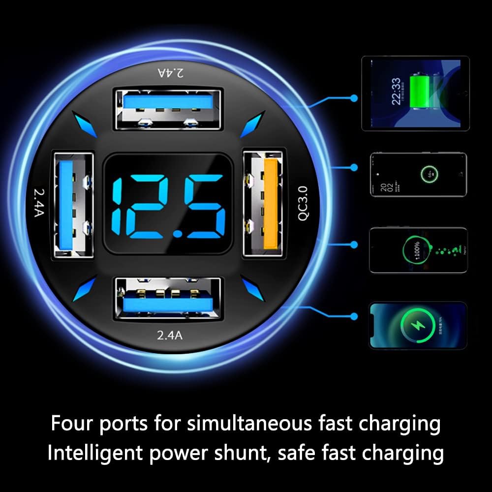 Kompakt biloplader 66W med USB PD og QC 3.0 til superhurtig opladning, sort, passer til 12-24V stikdåser.