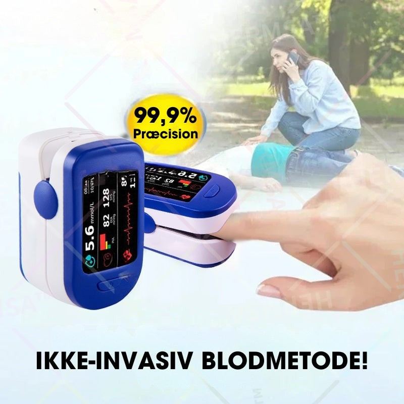Overvåg din diabetes og iltmætning med dette brugervenlige pulsoximeter & blodsukkermåler sæt.