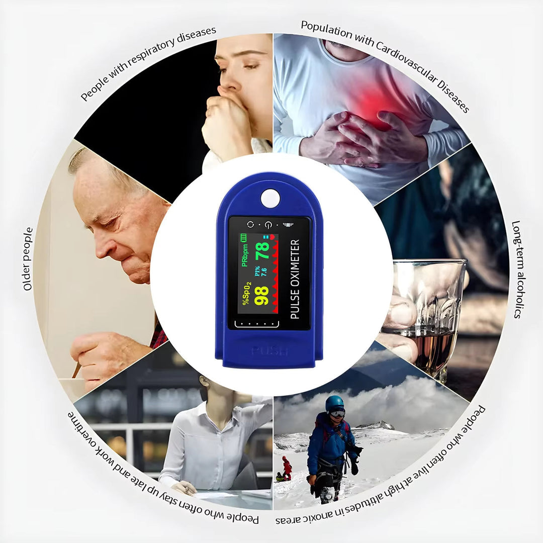 Overvåg blodsukker og SpO2 med dette brugervenlige pulsoximeter & blodsukkermåler til hverdag.