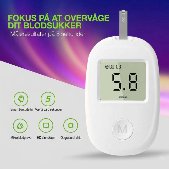 Overvåg din sundhed med dette sæt: Pulsoximeter til SpO2/puls & blodsukkermåler til diabeteskontrol.