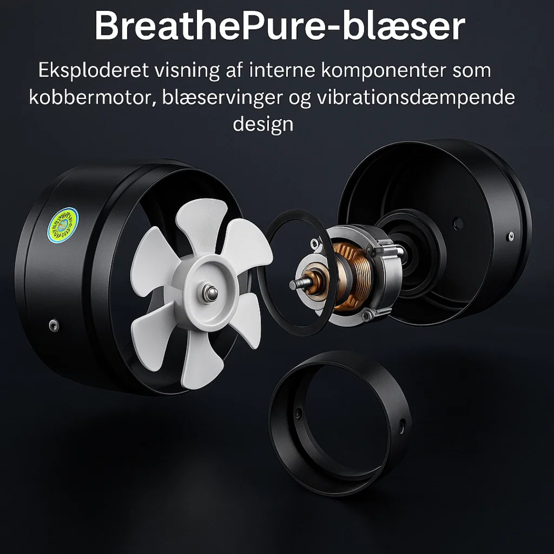 Støjsvag ventilator til køkken og badeværelse; sikrer ren luft og frisk luftcirkulation.