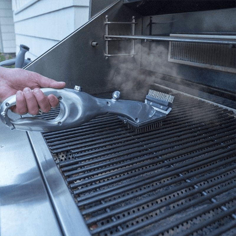 Effektiv BBQ-rengøringsbørste til alle grillriste, ergonomisk og kemikaliefri for stribefri renhed.