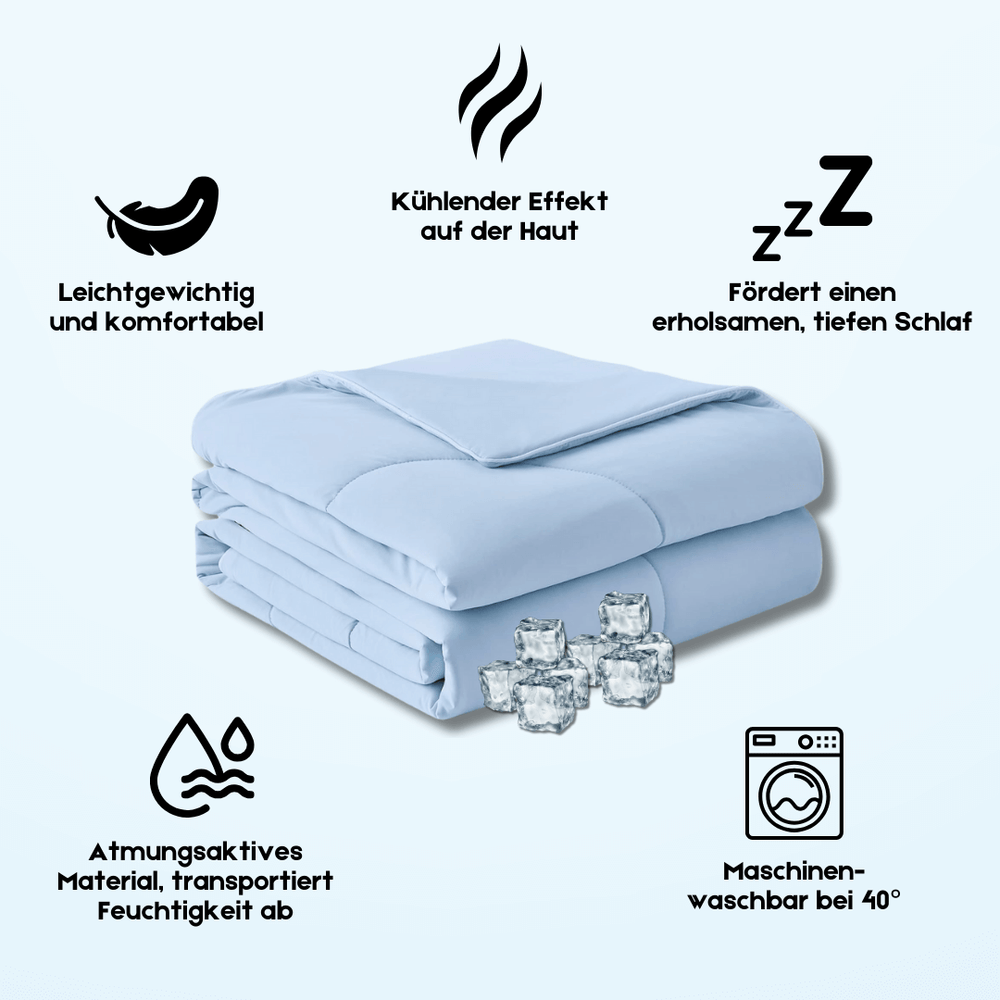 Detaljebillede af kølende sommervægttæppe, viser blød tekstur og åndbarhed.