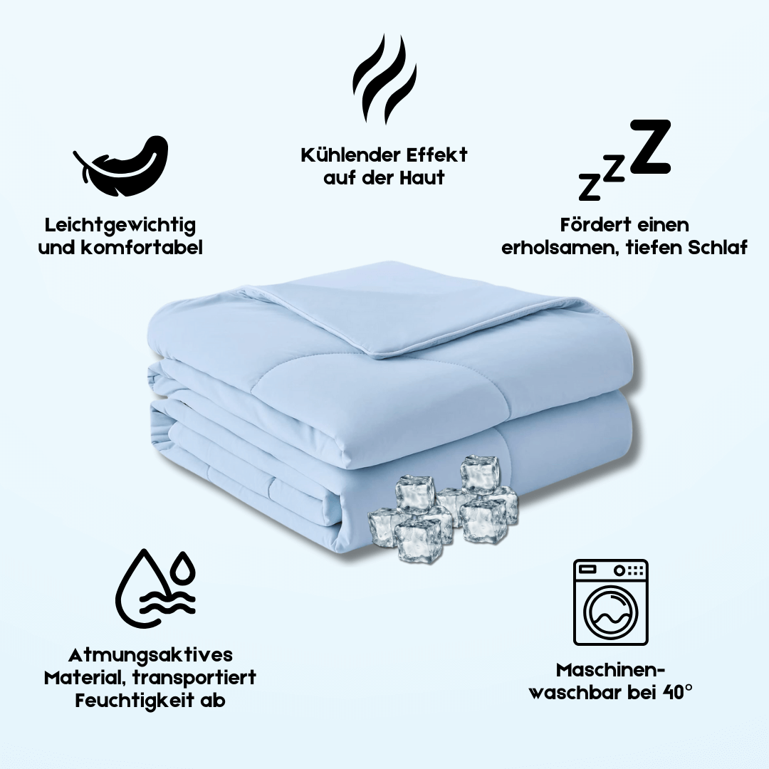 Detaljebillede af kølende sommervægttæppe, viser blød tekstur og åndbarhed.