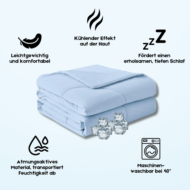 Detaljebillede af kølende sommervægttæppe, viser blød tekstur og åndbarhed.