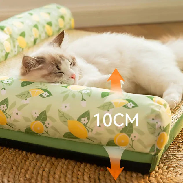 Kølemåtte til katte med hævet kant, ideel til sommervarmen, giver kølig liggeflade og komfort til kæledyr.