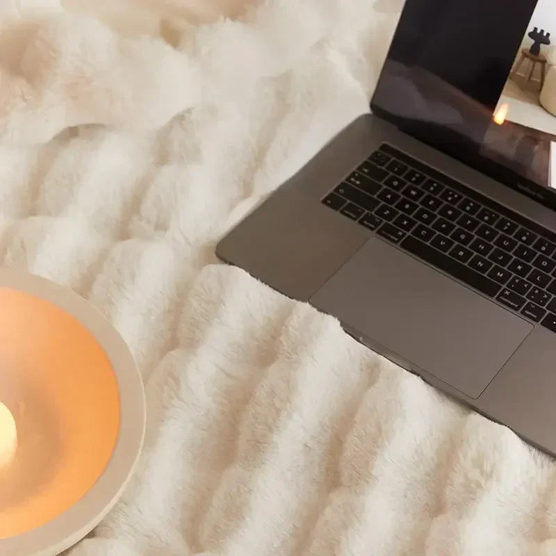Hyggeligt plysjtæppe i beige, blødt og behageligt, fløjlsblødt plysjmateriale, ideelt til stue og soveværelse, hjem & indretning