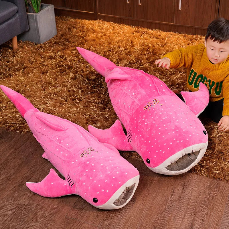 XXL hvalhaj plysdyr i blødt plys, ideelt til at kramme, i grå, rosa eller blå, 75 cm eller 100 cm lang.