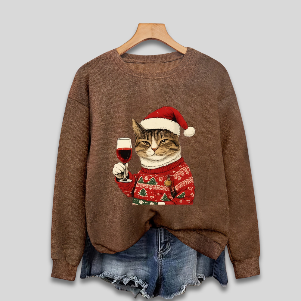 Sjov julesweater for kvinder med katteprint. Den perfekte grimme julesweater til vinter og festlige lejligheder.