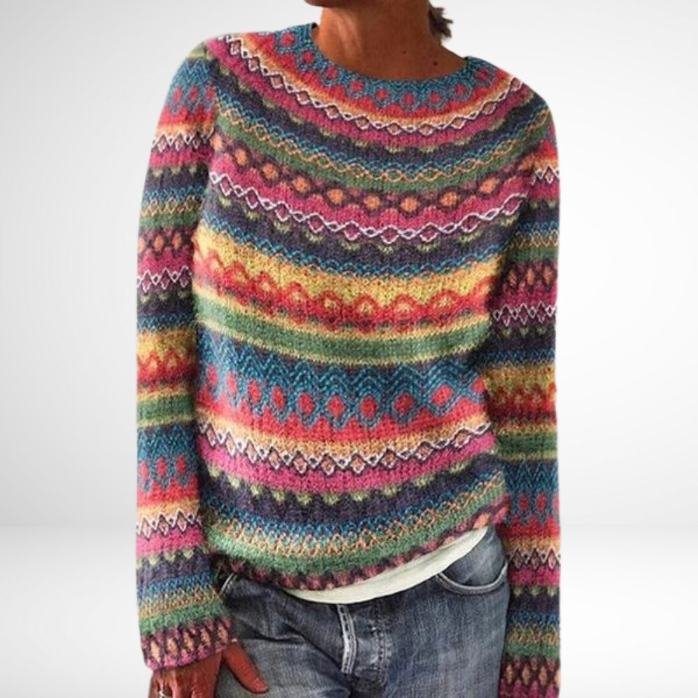 Kvinder retro vintersweater til kolde dage. Varm, elegant og hyggelig dametrøje i vintermode.