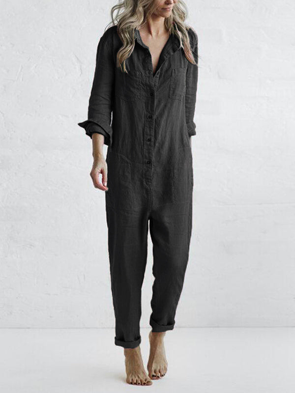 Kvinder's langærmet jumpsuit i løs pasform. Perfekt til komfort og stil.