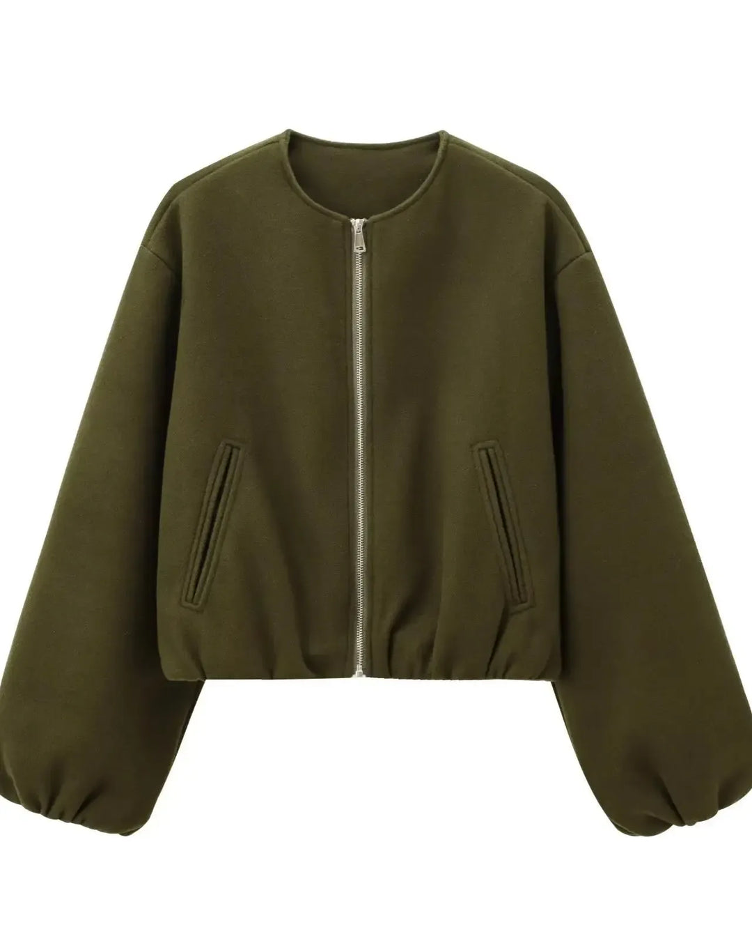 Klassisk sort kort bomberjakke til kvinder. Elegant og casual forårs/efterårs overtøj.