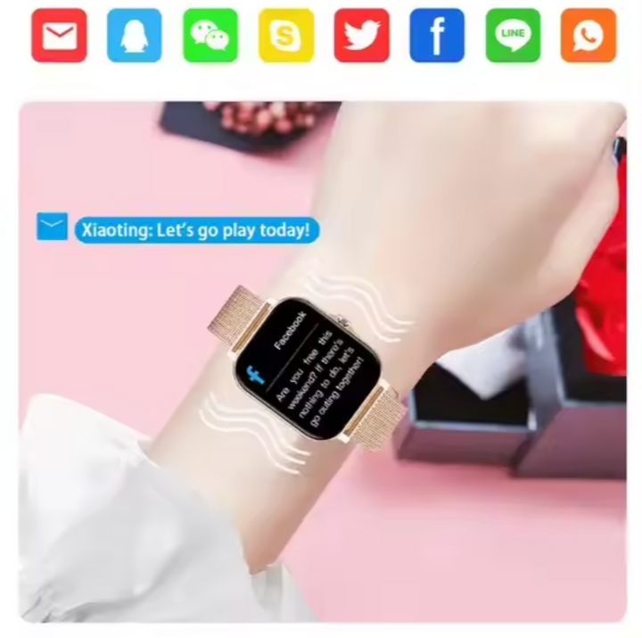Guldfarvet elegant kvindersmartwatch til sundheds- og fitness tracking. Aktiv livsstil.