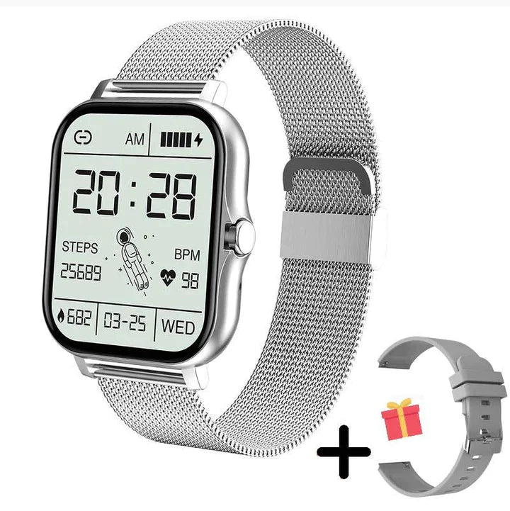 Sort elegant kvindersmartwatch med skridttæller og søvnmonitorering for en sund hverdag.