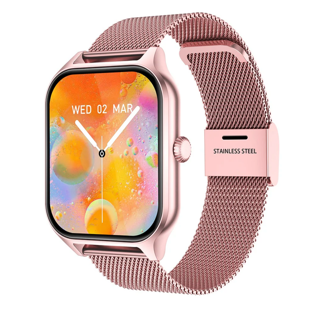 Stilfuldt kvindersmartwatch i guld, pink eller sort, designet til den modebevidste kvinde.