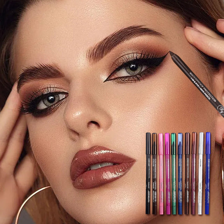 Kvinders gel eyeliner sæt med 10 farver til udtryksfulde øjne. Vandfast og langtidsholdbar øjenmakeup.