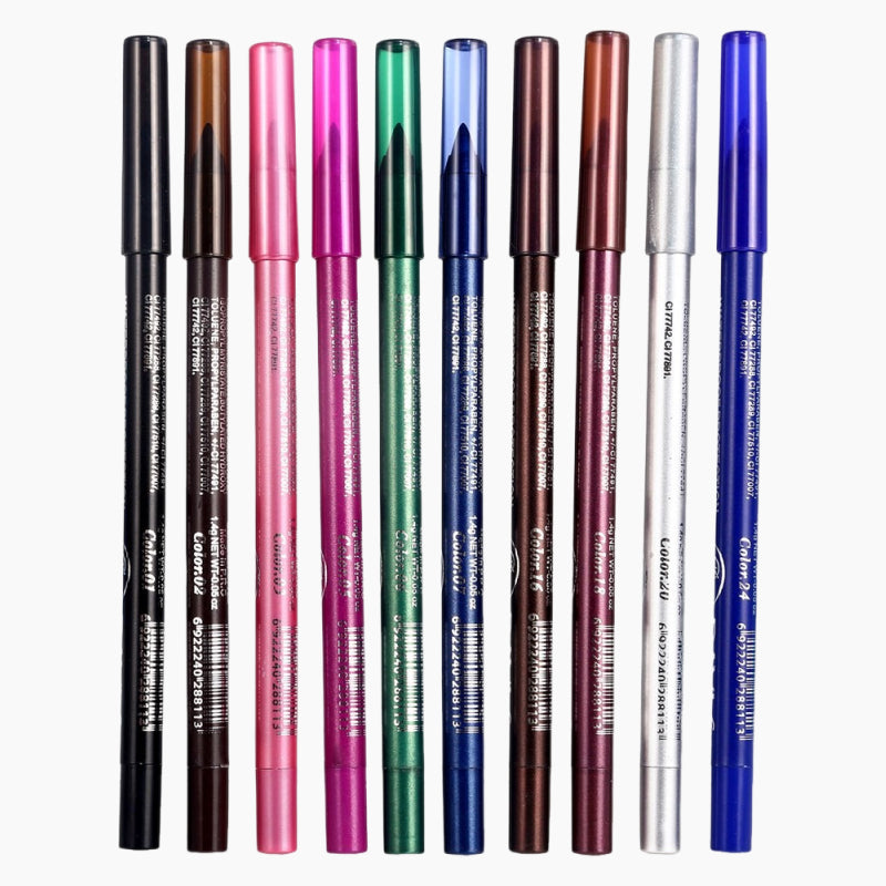 Premium gel eyeliner sæt med 10 farver. Ideel til præcision og langtidsholdbar, vandfast øjenmakeup.