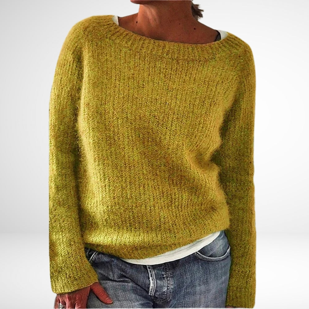 Tidløs, elegant retro kvindesweater. Hyggelig, farverig striktrøje i fransk stil, perfekt til vintermode.