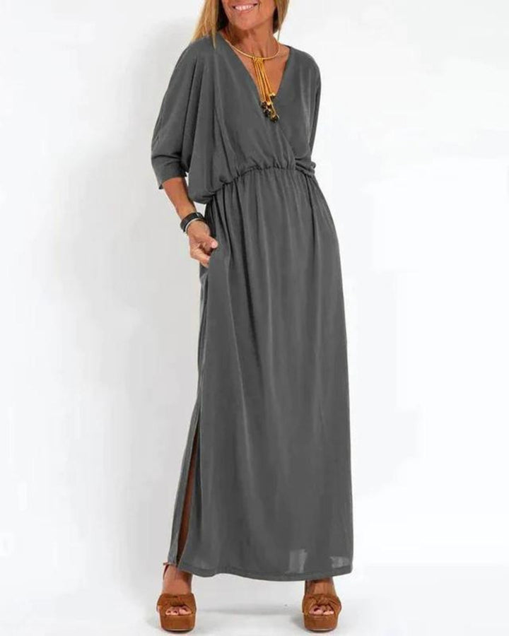 Løs lang damekjole, perfekt som sommerkjole eller elegant festkjole. Inkluderer plus size muligheder.