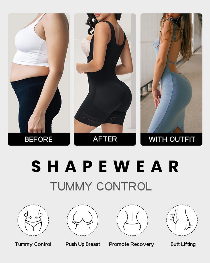 Shapewear bodysuit; minimerer talje, glatter mave, løfter numsen & giver rygstøtte for en flot silhuet.