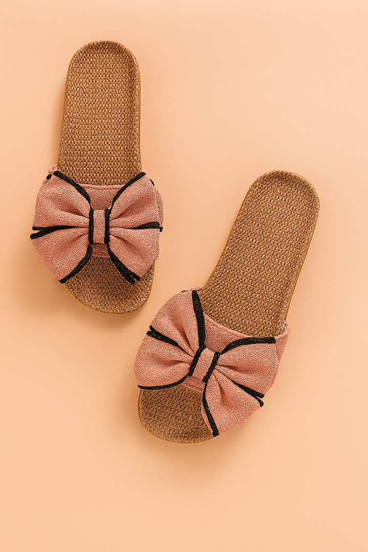 Komfortable dames klipklappere med elegant sløjfe. Bløde flade sandaler, ideelle til sommerdage.