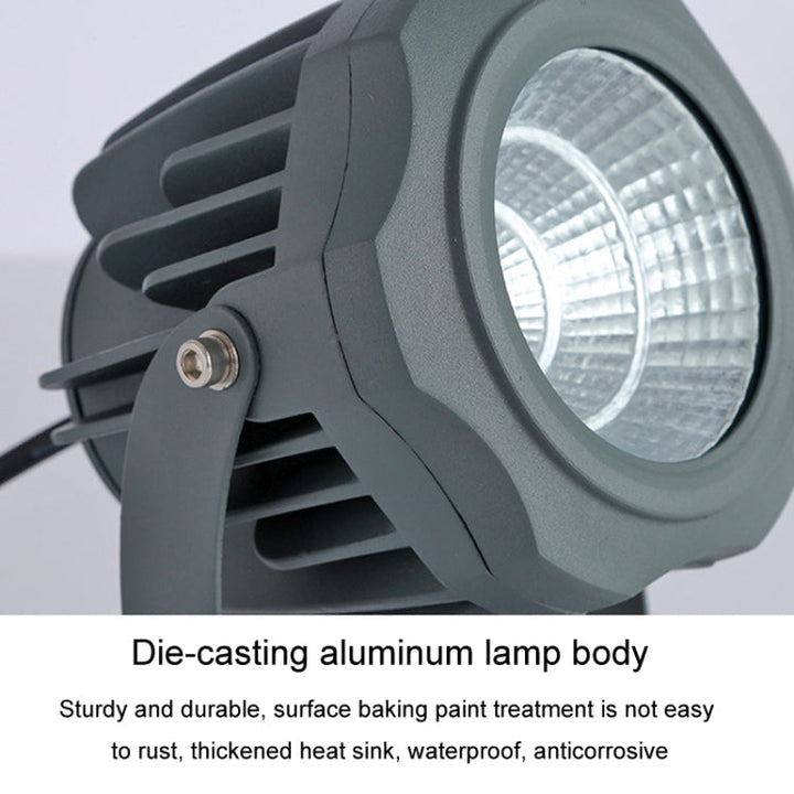 LED-projektør COB-lampe, vejrbestandig, med 7 farver, fremstillet af trykstøbt aluminium, IP65, til udendørs belysning, 360° drejelig