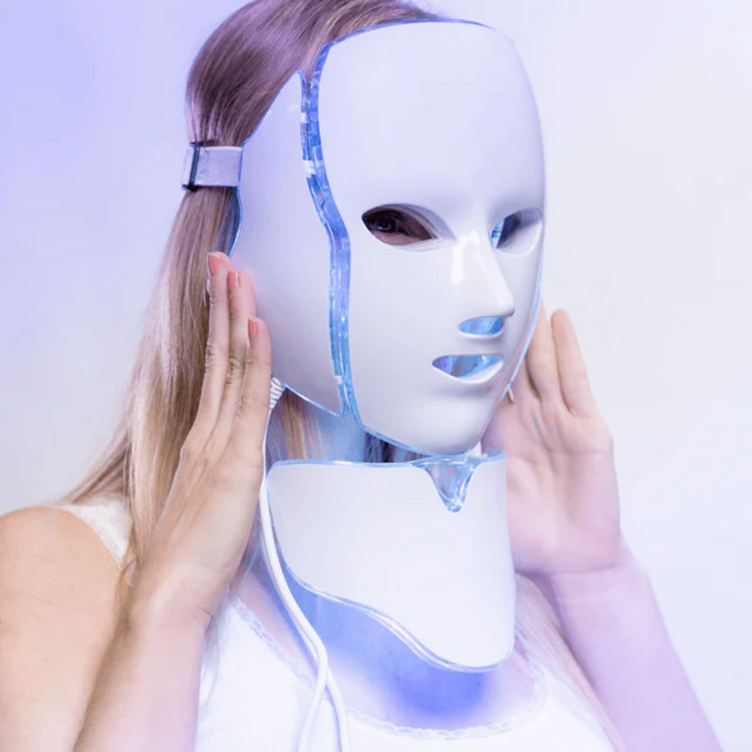 LED-maske til ansigt & hals med 7 farver til anti-aging lysterapi & hudpleje.
