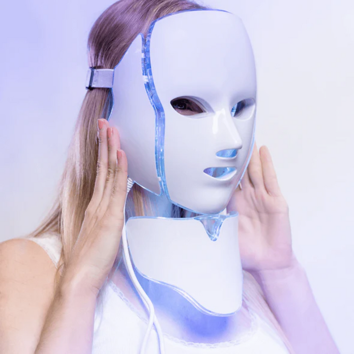 LED-maske til ansigt & hals med 7 farver til anti-aging lysterapi & hudpleje.