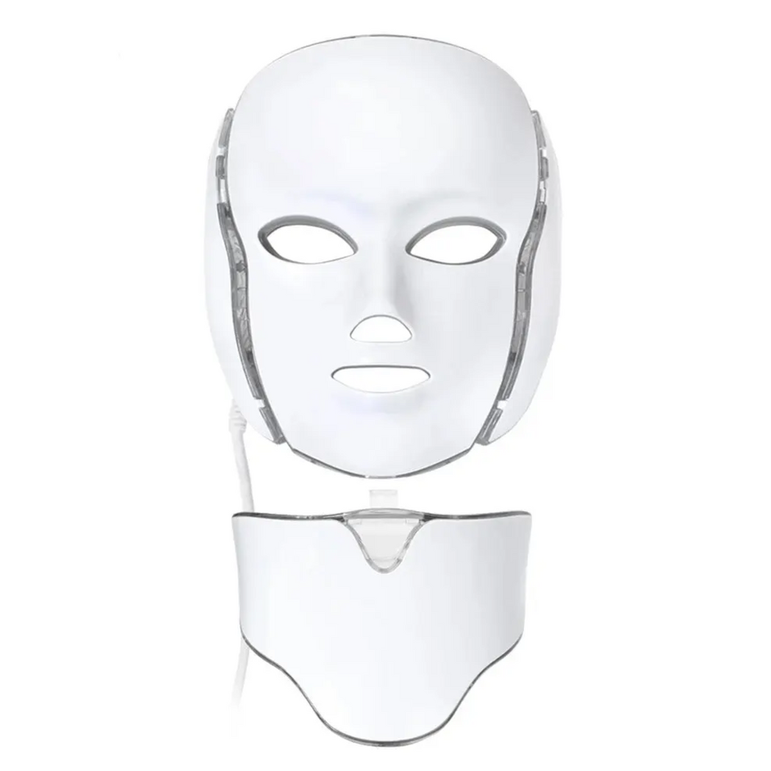 LED-maske med 7 farver, effektiv ansigtsbehandling & halspleje mod aldringstegn.