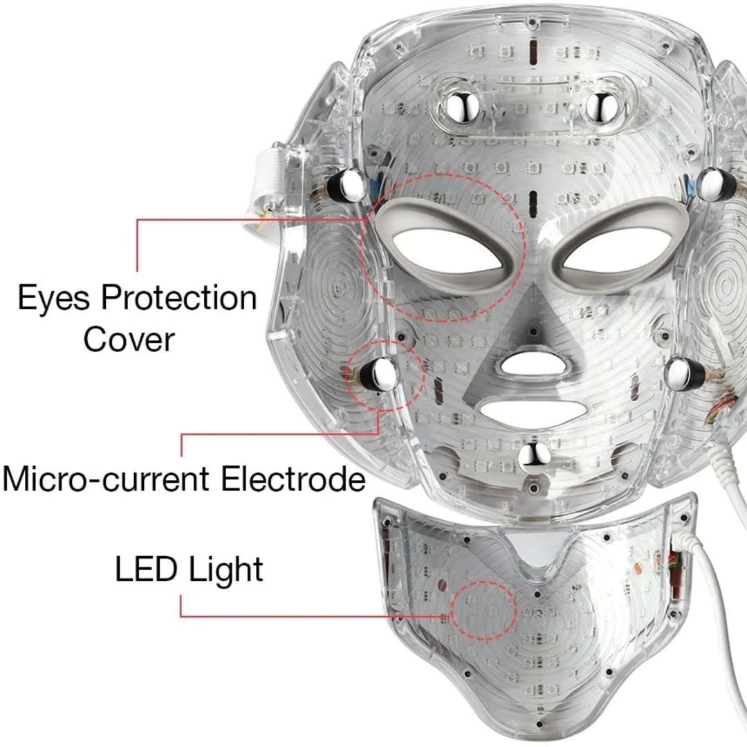 Hjemmebehandling: 7-farvet LED-maske til lysterapi, anti-aging & aknebekæmpelse.