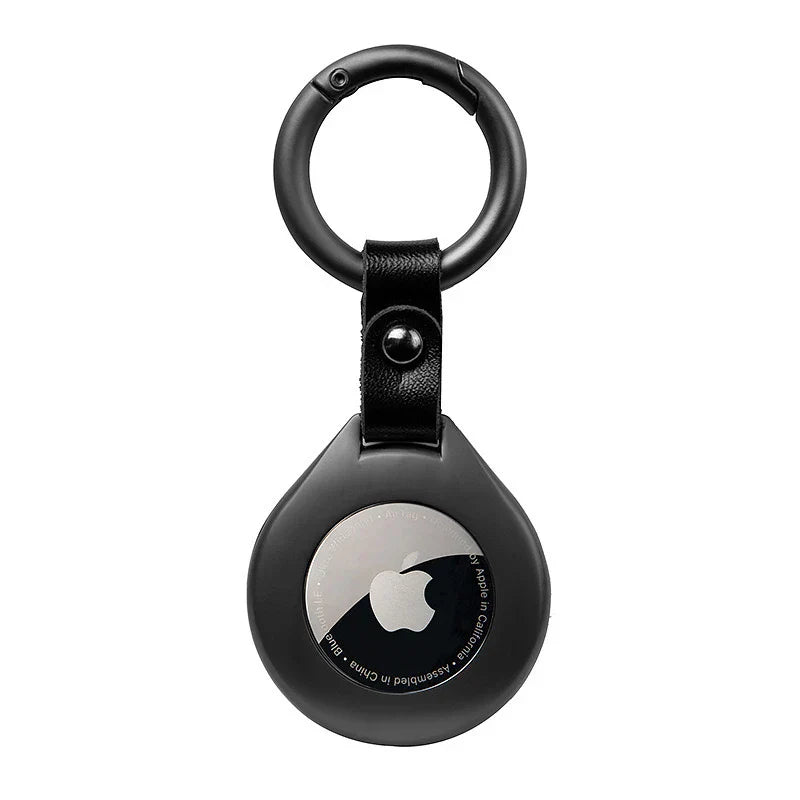 AirTag læder-metal nøglering etui, elegant design med robust metalramme og luksuriøst læderfinish.