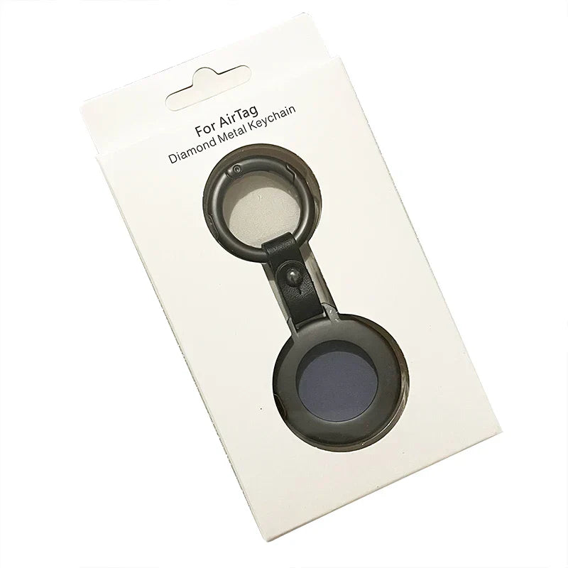 AirTag læder-metal nøglering etui, elegant design med robust metalramme og luksuriøst læderfinish.