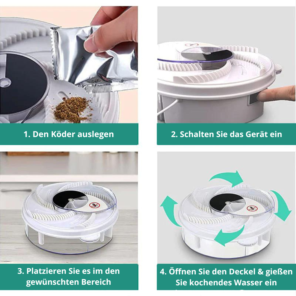 Støjsvag fluefælde, diskret og effektiv, rektangulær form, ideel til inde og ude, kemikaliefri.