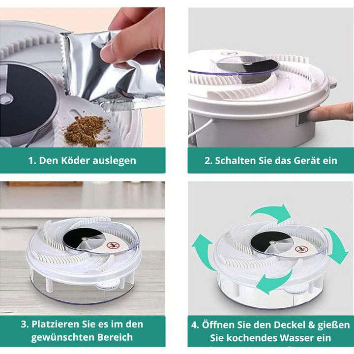 Støjsvag fluefælde, diskret og effektiv, rektangulær form, ideel til inde og ude, kemikaliefri.