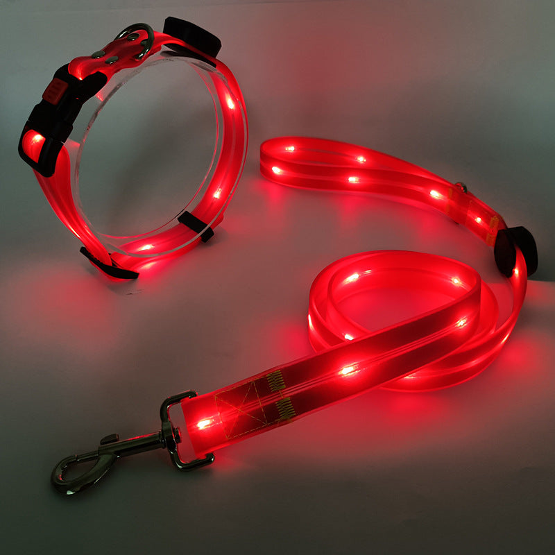 Lysende LED hundehalsbånd og snor, farverige LED'er, 360-graders synlighed, sikre nattevandringer, robust nylonstof.