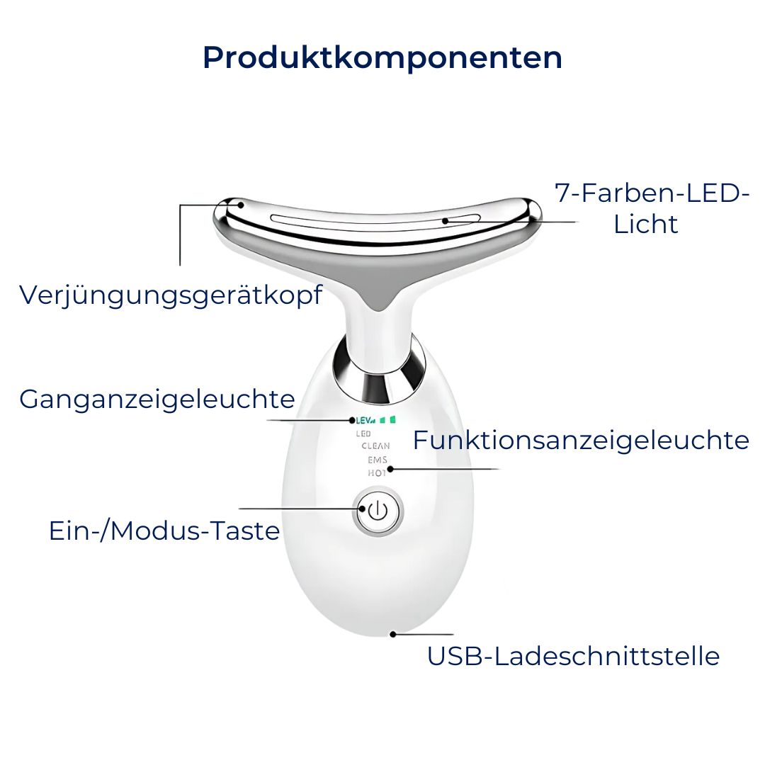 LumiLift EMS Ansigtskonturer – Kompakt, elegant sort/hvid, EMS mikrostrøm, hudopstramning, anti-aging enhed