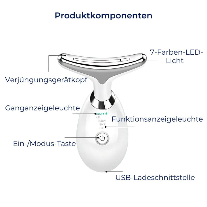 LumiLift EMS Ansigtskonturer – Kompakt, elegant sort/hvid, EMS mikrostrøm, hudopstramning, anti-aging enhed