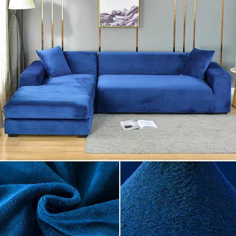 Luksuriøst Stretch Fløjls Sofabetræk i elegant beige, glat og rynkefrit, beskytter møbler, passer til forskellige sofaformer og -størrelser
