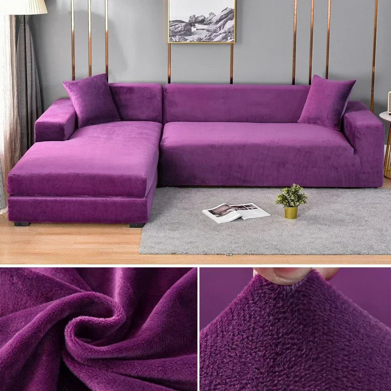 Luksuriøst Stretch Fløjls Sofabetræk i elegant beige, glat og rynkefrit, beskytter møbler, passer til forskellige sofaformer og -størrelser