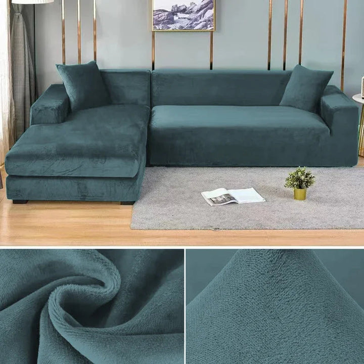 Luksuriøst Stretch Fløjls Sofabetræk i elegant beige, glat og rynkefrit, beskytter møbler, passer til forskellige sofaformer og -størrelser