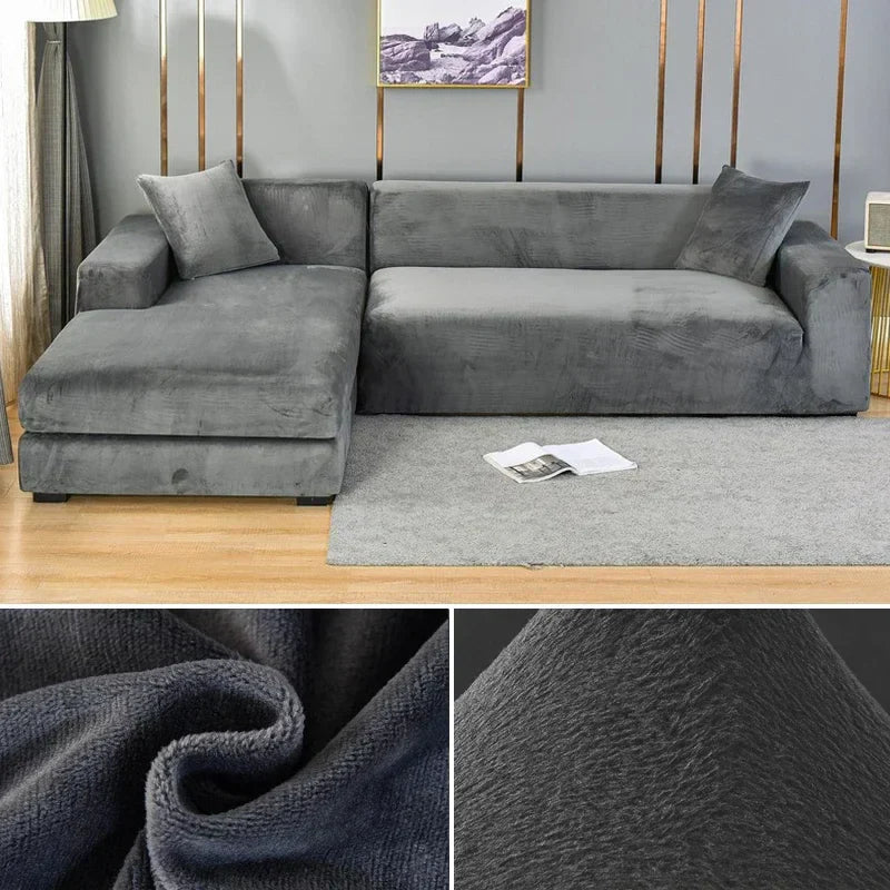Luksuriøst Stretch Fløjls Sofabetræk i elegant beige, glat og rynkefrit, beskytter møbler, passer til forskellige sofaformer og -størrelser