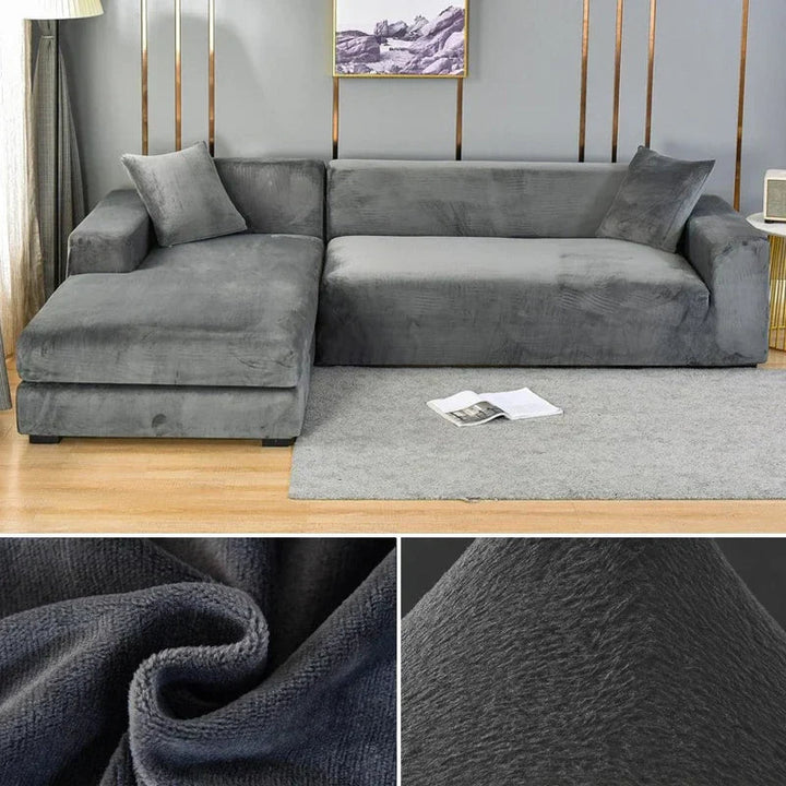 Luksuriøst Stretch Fløjls Sofabetræk i elegant beige, glat og rynkefrit, beskytter møbler, passer til forskellige sofaformer og -størrelser