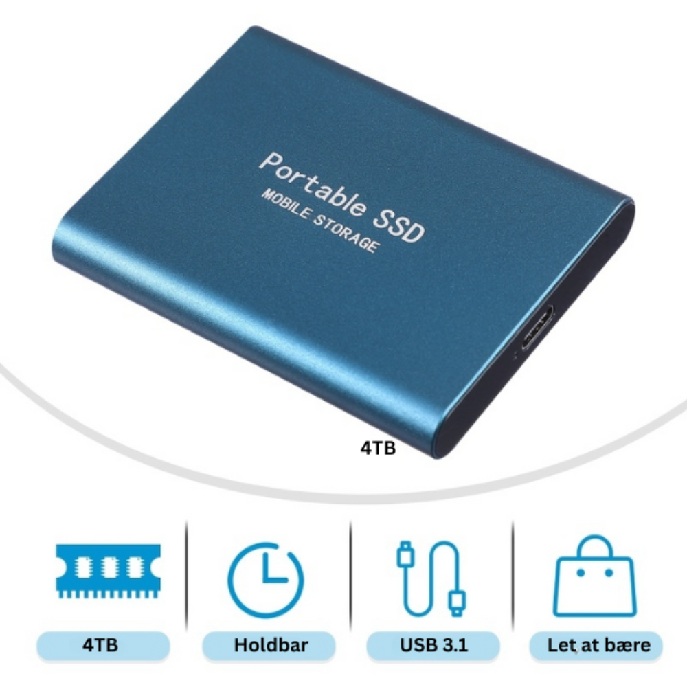 Hurtig og robust ekstern SSD for sikker opbevaring af store filer og projekter.